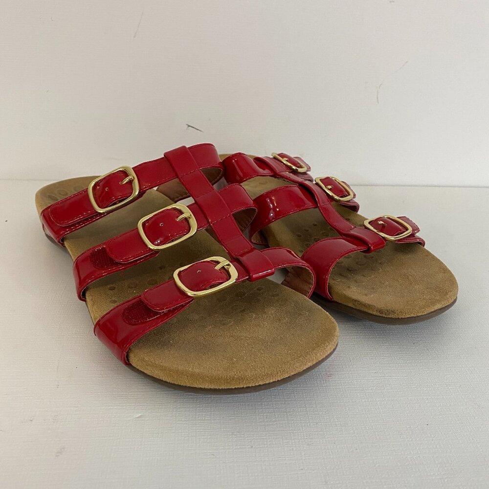 Vionic Misa Red Patent Leather Slide Comfort Sandals Womens 9